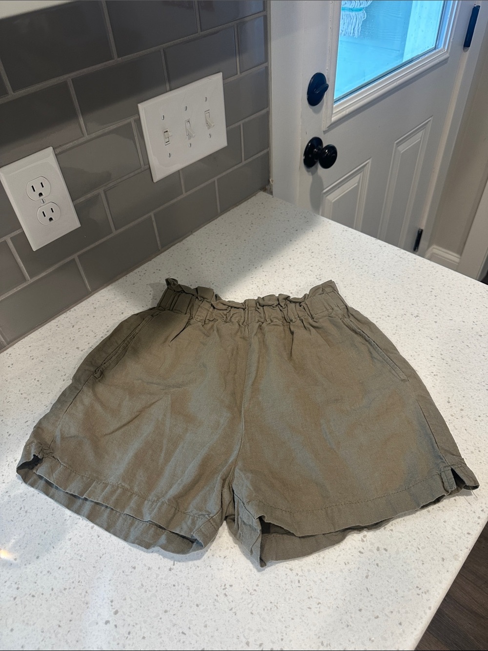 High-Waist Paperbag Olive Green Women's Shorts